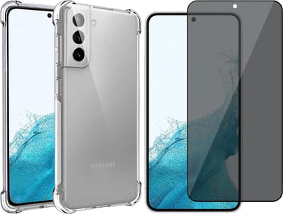 Hoesje geschikt voor Samsung Galaxy S22 - Anti Shock Proof Siliconen Back Cover Case Hoes Transparant - Tempered Glass Privacy Screenprotector