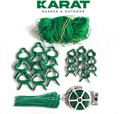FLOORDIREKT Mina Plantennet Set - Praktische Tuinaccessoires - Klimhulp - 42-Delige Set - Gemaakt van Groen Kunststof - 2 x 2,5 m