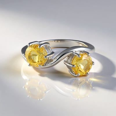 Cavill - Zilveren Ring - 925 Sterling Zilver, Geplatineerd - 2 Gele Berillen Rondgeslepen 1,373 ct - Elegante Braziliaanse Edelsteen Ring Dames