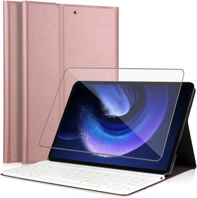 Hoes met toetsenbord geschikt voor Xiaomi Pad 6 / 6 Pro - Screen Protector GlassGuard - Keyboard Book Case Cover Hoesje Rose & Screenprotector