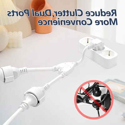 Dubbele Stekkerdoos met Flexibele Kabel, 2-Weg Adapter voor Thuis, Kantoor en Keuken, Meerdere Stopcontacten