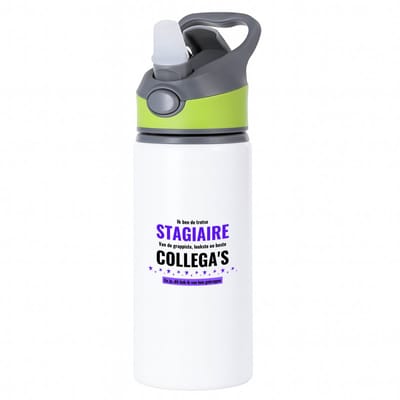 Hacebo® - ik ben de trotste stagiaire van de grappigste, leukste en beste collega's, en ja dit heb ik van hun gekregen waterfles met rietje groen - de trotste stagiaire - collega's - werknemers - verjaardagscadeau - water fles - 650ML