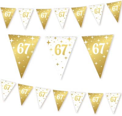 LUQ – Slinger 67 Jaar – 10m – Wit-Goud – Luxe Vlaggenlijn Verjaardag Feest Versiering – Birthday Party Décor – Glam Up