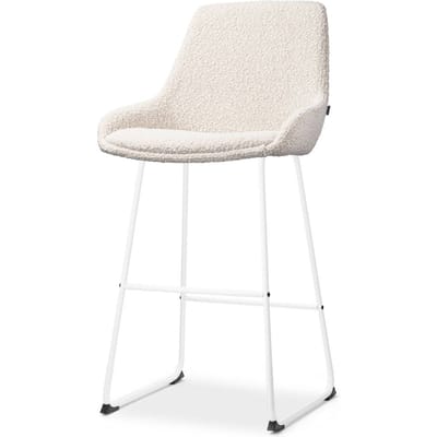 Nolon Nino-Isa Barkruk Bouclé Beige - Wit Onderstel - 75 cm - Stof - Hoge Kruk - Barkruk met Rugleuning - Design - Comfortabel