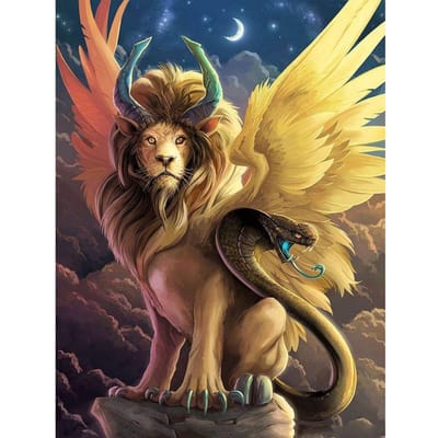 Peinture diamant  lion et serpent , à faire soi-même, broderie complète 5D, images carrées ou rondes, diamant à l'eau, décoration à la main d'animaux Full Round (20X30CM)