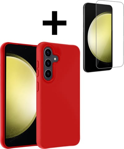 Hoesje - Met Screenprotector - Geschikt voor Samsung Galaxy S23 FE - Sterk & Shockproof - Back Cover - Siliconen Case - Telefoon Hoes - Telefoonhoesjes - Rood