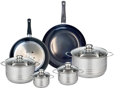 Set van 2 Koekenpannen 28 en 32 cm en 4 kookpotten 12, 14, 20 en 24 cm Elo Prima Brillant
