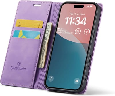 CaseMania Bookcase hoesje geschikt voor iPhone 16 - Effen Lila - Kunstleer