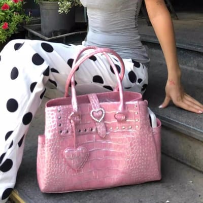 Luxe Krokodillenprint Handtas Voor Meisjes Roze Hartjespatroon Schoudertas Trendy Hoogwaardige Grote Capaciteit Forenzentas gray