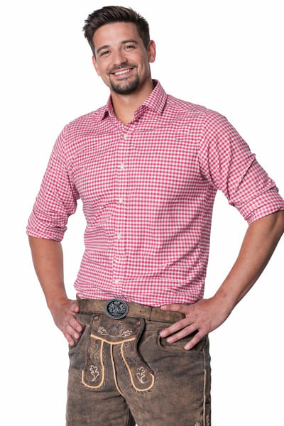 Tannhauser Leopold Oktoberfest Blouse Oktoberfest Heren Carnavalskleding Heren - Lange Mouw - Roze - Maat S - Katoen/Viscose, bestel een maat groter dan je gewend bent
