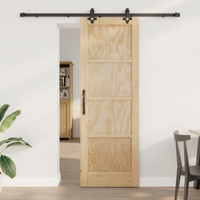 vidaXL - Schuifdeur - Naturel - en - Zwart - 73,5 - x - 211 - cm - Massief - grenenhout