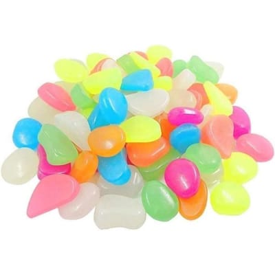 Set van 200 veelkleurige lichtgevende kiezels voor aquarium, fluorescerende kiezels voor paden, buiten, aquariumdecoratie, tuin 21