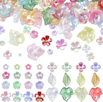 Acryl doe-het-zelf bloem blad kralen kits inclusief diverse AB gekleurde 5-bloemblaadjes bloemen acryl kralen caps esdoornblad hangers bedels voor oorbel armband ketting