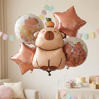 Capibara Ballonnen Set – 5 Folieballonnen voor Verjaardag & Feest