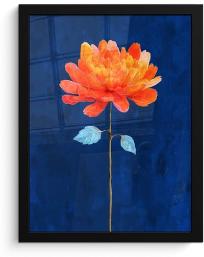 Poster in lijst - Fotolijst 30x40 cm - Posters - Bloem - Oranje - Bladeren - Posterlijst zwart - Decoratie - Wanddecoratie woonkamer - Muurdecoratie slaapkamer