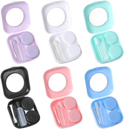 longziming -6-delige contactlensverzorgingsset - lenshouder met spiegel, pincet en reisset - compact en hygiënisch