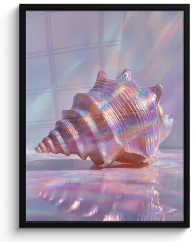 Poster in lijst - Fotolijst 50x70 cm - Posters - Schelp - Glanzend - Regenboogtinten - Posterlijst zwart - Decoratie - Wanddecoratie woonkamer - Muurdecoratie slaapkamer
