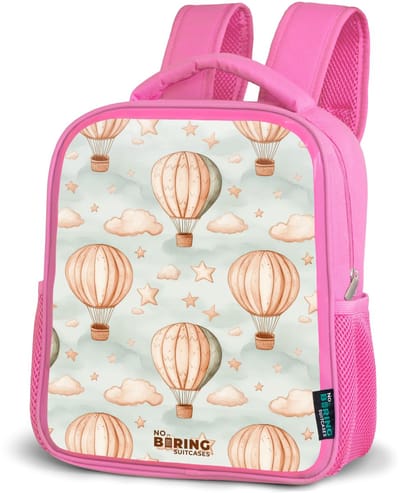 NoBoringSuitcases.com® - Rugzak roze - Schooltas meisjes - Vintage luchtballonnen in sepia met wolken en sterren - Kinder rugtas meisje - Boekentas kind - Kinderrugzak voor school - Schoolrugzak