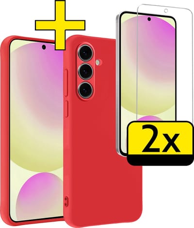 Hoesje - Met 2x Screenprotector - Geschikt voor Samsung Galaxy S24 FE - Sterk & Shockproof - Back Cover - Siliconen Case - Telefoon Hoes - Telefoonhoesjes - Rood