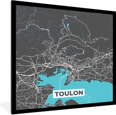 Fotolijst incl. Poster - Toulon - Plattegrond - Kaart - Stadskaart - Frankrijk - 40x40 cm - Posterlijst