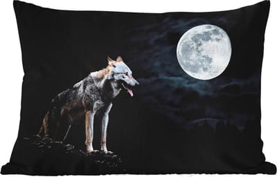 Buitenkussens - Tuin - Wolf - Maan - Nacht - Dieren - Portret - 50x30 cm