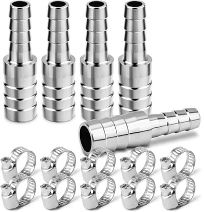 Dailygoods - Roestvrijstalen slangkoppeling - 5 stuks - Verloopstukken voor lucht en water - Zilver - Slangadapter voor koelmiddel - Geschikt voor ind...