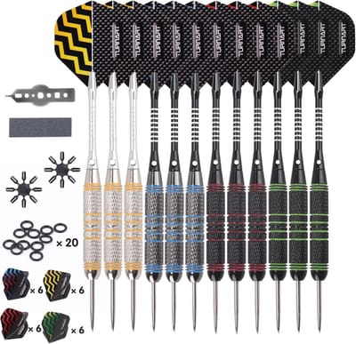 Professionele stalen dartpijlen set met 12 stuks, 24 gram en accessoires