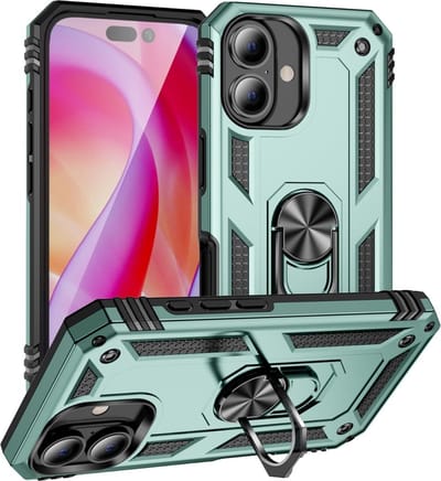 Coverup Hoesje - Geschikt voor iPhone 16 Hoesje - Coverup Ring Kickstand Back Cover - Groen