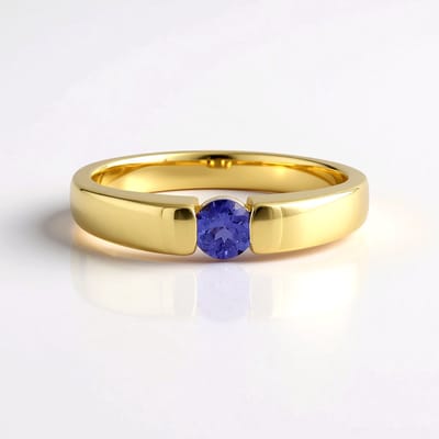 Cavill - Zilveren Ring met 0,27 ct Ronde Tanzaniet uit Tanzania - 925 Sterling Zilver Verguld - Elegante Handgemaakte Edelsteen Ring - Modern Sieraad