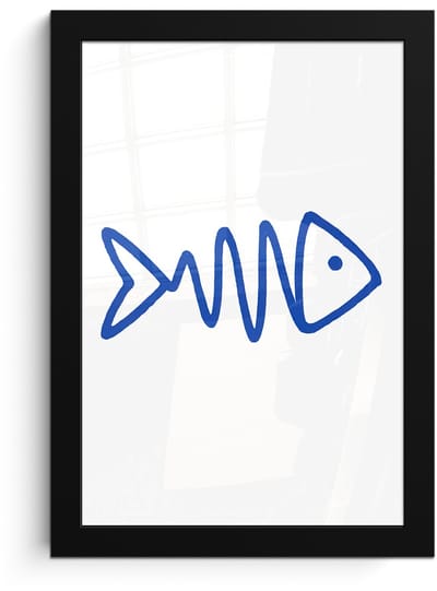 Poster in lijst - Fotolijst 20x30 cm - Posters - Vis - Minimalistisch - Blauw - Lijn - Posterlijst zwart - Decoratie - Wanddecoratie woonkamer - Muurdecoratie slaapkamer