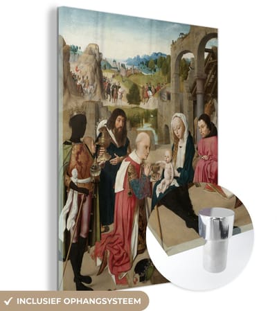® Glasschilderij 120x160 cm - Schilderij acrylglas - De aanbidding van de koningen - Schilderij van Geertgen tot Sint Jans - Foto op glas - Muurdecoratie woonkamer - Wanddecoratie slaapkamer - Schilderijen