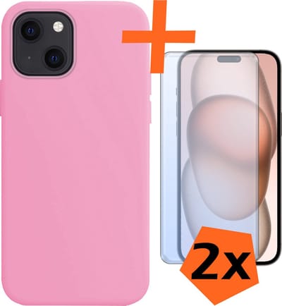 Hoes - Met 2x Screenprotector - Geschikt voor Apple iPhone 15 - Sterk & Shockproof - Back Cover - Siliconen Case - Telefoon Hoes - Lichtroze