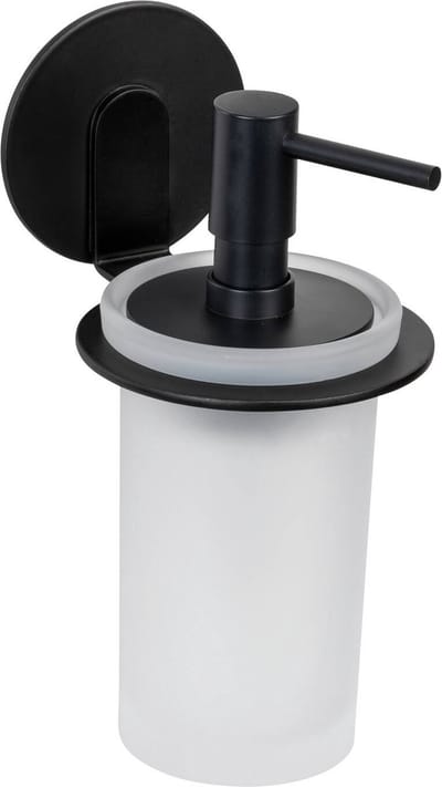 WENKO Turbo-Loc Zeepdispenser Bivio mat zwart aluminium - Zeeppompje - Zwart - Zelfklevend - Zonder boren