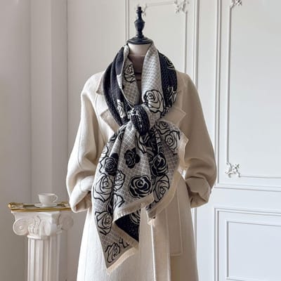 Écharpe Florale de Luxe en Cachemire pour Femmes Hiver Châle Chaud et Enveloppement Bandana Pashmina Féminin Foulard Carré Épais Couverture Poncho gray