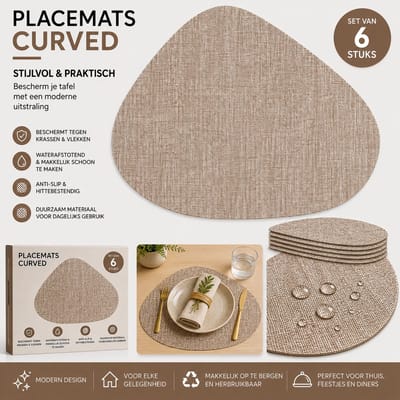 Wicotex - Placemats Zak curved Taupe per 6 stuks - Placemats Taupe - Placemats antislip - Placemats afmeting 34x42cm