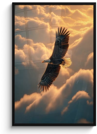 Poster in lijst - Fotolijst 80x120 cm - Posters - Adelaar - Wolken - Zon - Posterlijst zwart - Decoratie - Wanddecoratie woonkamer - Muurdecoratie slaapkamer