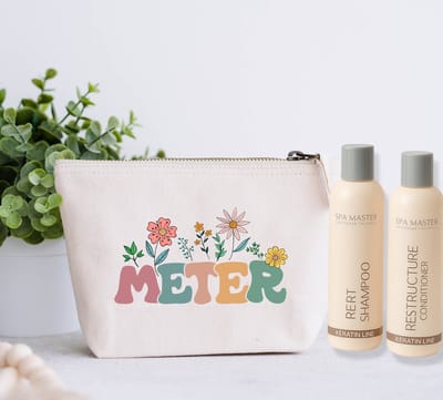 Cadeauset meter - Toilettas met producten - Bloemen - Cadeau meter - Metie - Haarproducten