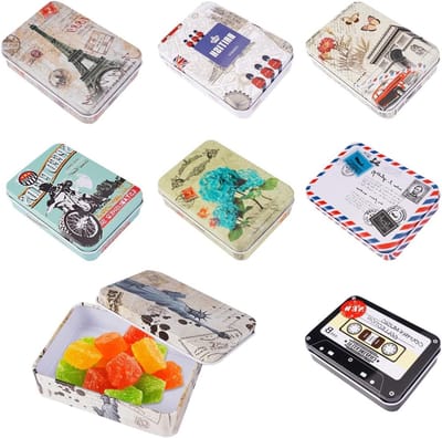 Set van 8 metalen opbergdozen, rechthoekig, 9.5 x 6 x 2.5 cm, ideaal voor munten, snoep en sleutels, handige opslag voor kleine voorwerpen
