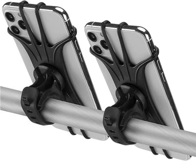 Fietstelefoonhouder, 2 stuks, universele stuurtelefoonhouder, 360 ° rotatie siliconen fietshouder, compatibel met iPhone, Samsung, alle telefoons