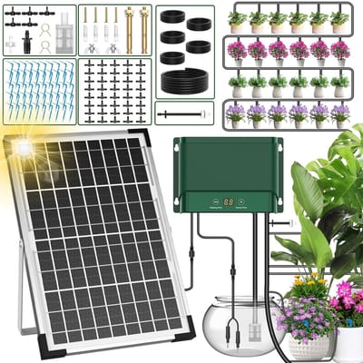 SnelShoppen - Automatische Irrigatie op Zonne-energie met Druppelirrigatieset voor Tuinen, Broeikassen, Gazon en Potten - Duurzaam en Efficiënt Bewate