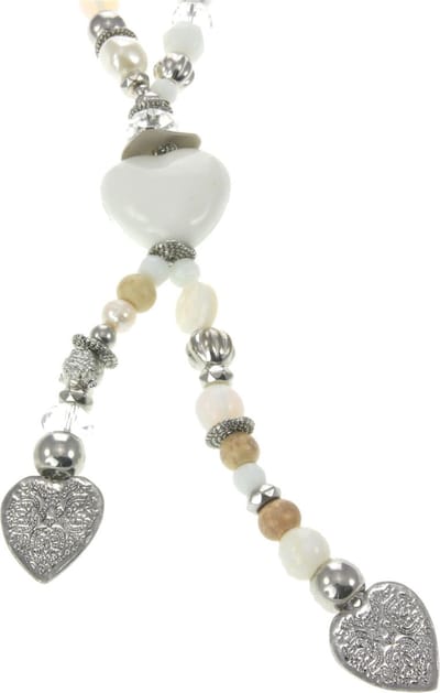 Behave - Lange ketting met hartvormige hangers en kralen - 74 cm - Romantische sieraden