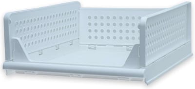 Intirilife Opbergdoos, Organizer voor Kast in Wit Plastic - 43 x 33.3 x 14 cm - Opvouwbare Opbergmand voor Laden, Schappen, Stapelbaar, Opbergbox, Krat, Organisatiesysteem