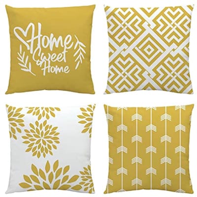 Set van 4 Gele Decoratieve Kussenhoezen 40x40 cm voor Woonkamer en Buiten