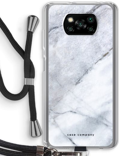 Case Company® - Hoesje met koord geschikt voor Poco X3 Pro hoesje met Koord - Witte marmer - Telefoonhoesje met Zwart Koord - Bescherming aan alle Kanten en Over de Schermrand