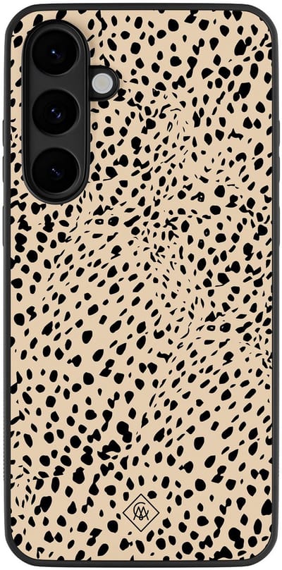 Casimoda® hoesje - Geschikt voor Samsung Galaxy S25 FE - Stippen bruin abstract - Zwart TPU Backcover - Gestipt - Bruin/beige