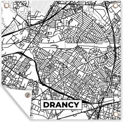 Tuin poster Plattegrond - Drancy - Kaart - Frankrijk - Stadskaart - Zwart wit - 200x200 cm - Tuindoek
