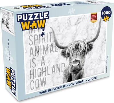 Puzzel Marmer - Schotse hooglander - Quote - Legpuzzel - Puzzel 1000 stukjes volwassenen
