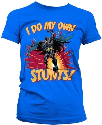Batman I Do My Own Stunts Girly T-shirt voor dames, blauw
