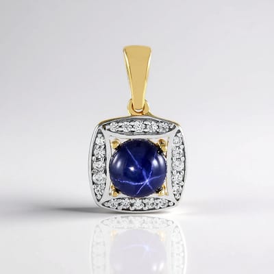 Cavill - Zilveren Hanger - 925 Sterling Zilver Verguld - Blauwe Ster Saffier 1 125 ct Ronde Cabochon - Zirkonia - Elegant Sieraad