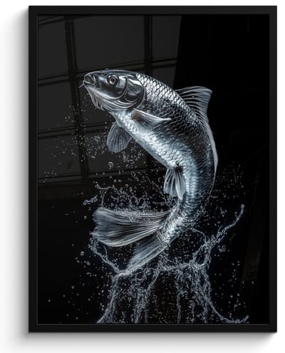 Poster in lijst - Fotolijst 50x70 cm - Posters - Vis - Koi - Zwart - Water - Posterlijst zwart - Decoratie - Wanddecoratie woonkamer - Muurdecoratie slaapkamer